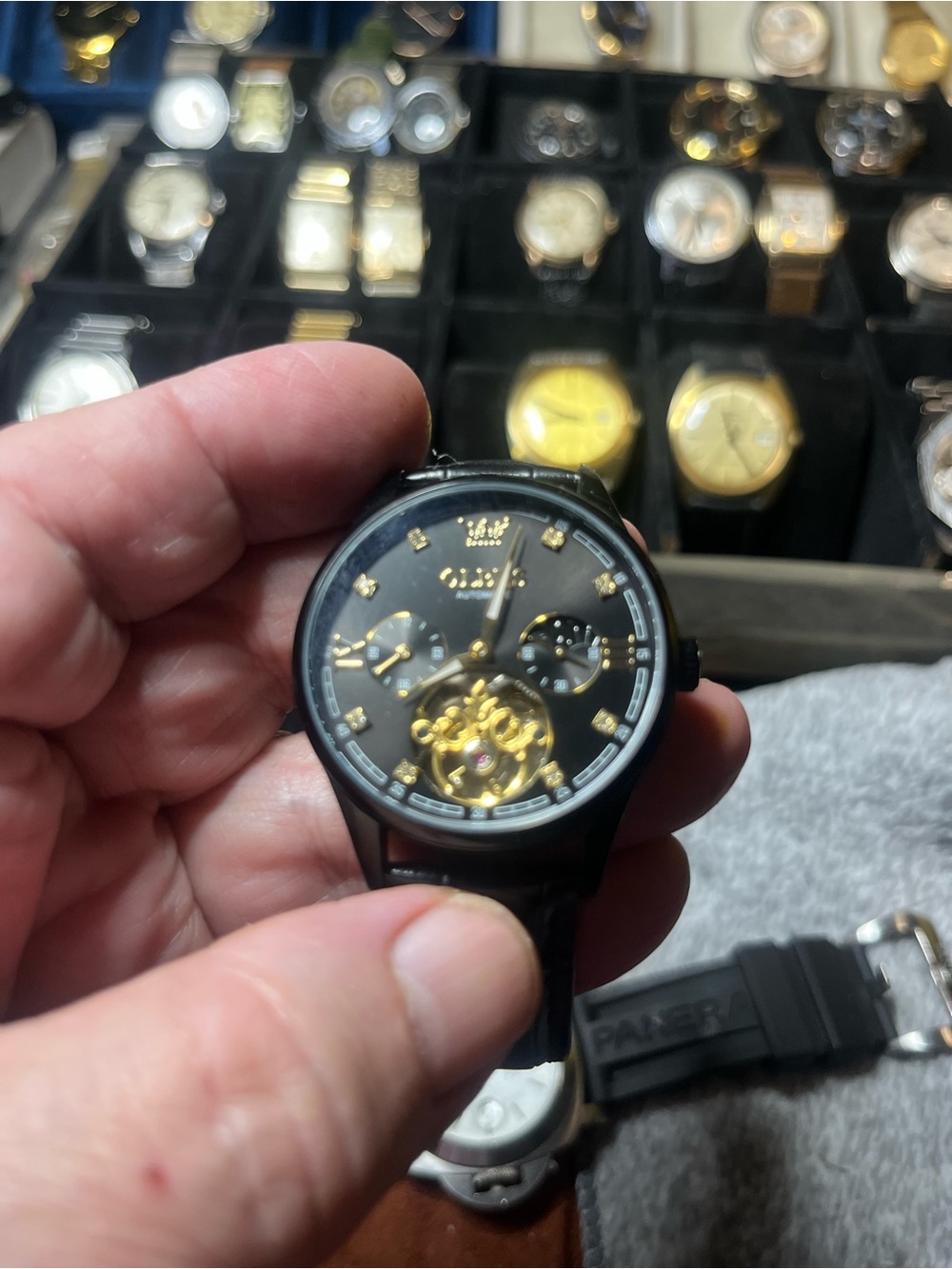 Invicta Black and Gold Automatic Skeleton Back Men's Watch